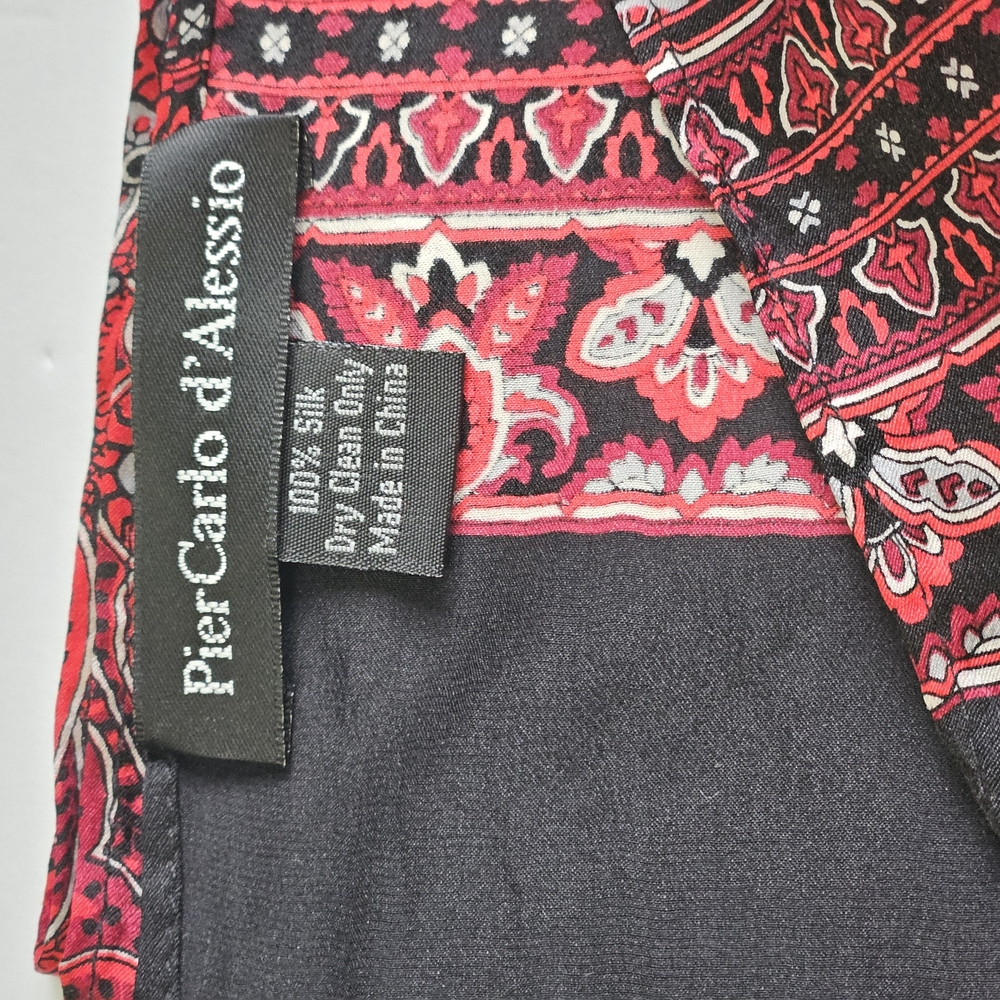 Pier Carlo d'Alessio Red and Black Silk Scarf